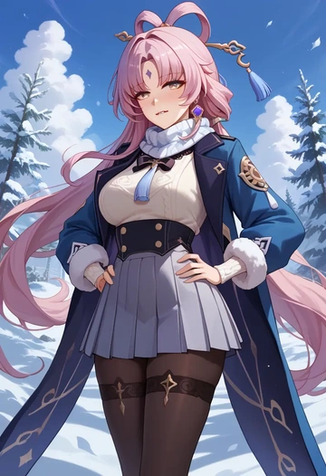 star rail,fu xuan,winter,student uniform,puffer coat  - AI generated anime art